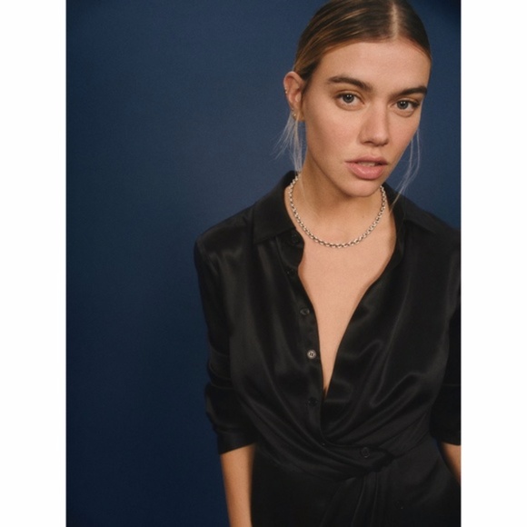 NEW Reformation Alaine 100% Silk Dress Black 0 - Picture 16 of 17